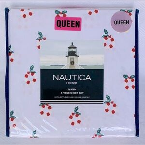 Nautica Christmas Holiday Nautical Lifesaver Wreath Sheet Set - Queen